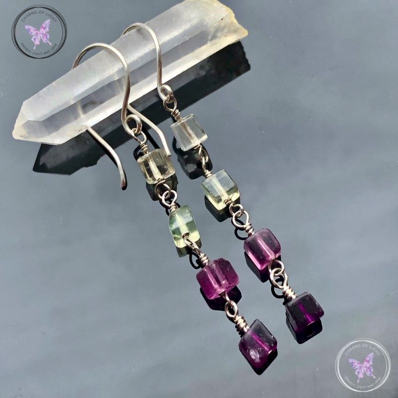 Fluorite Cube Dangle Earrings